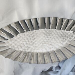 Scalloped Oblong Silver Tone Footed Tray Made In India